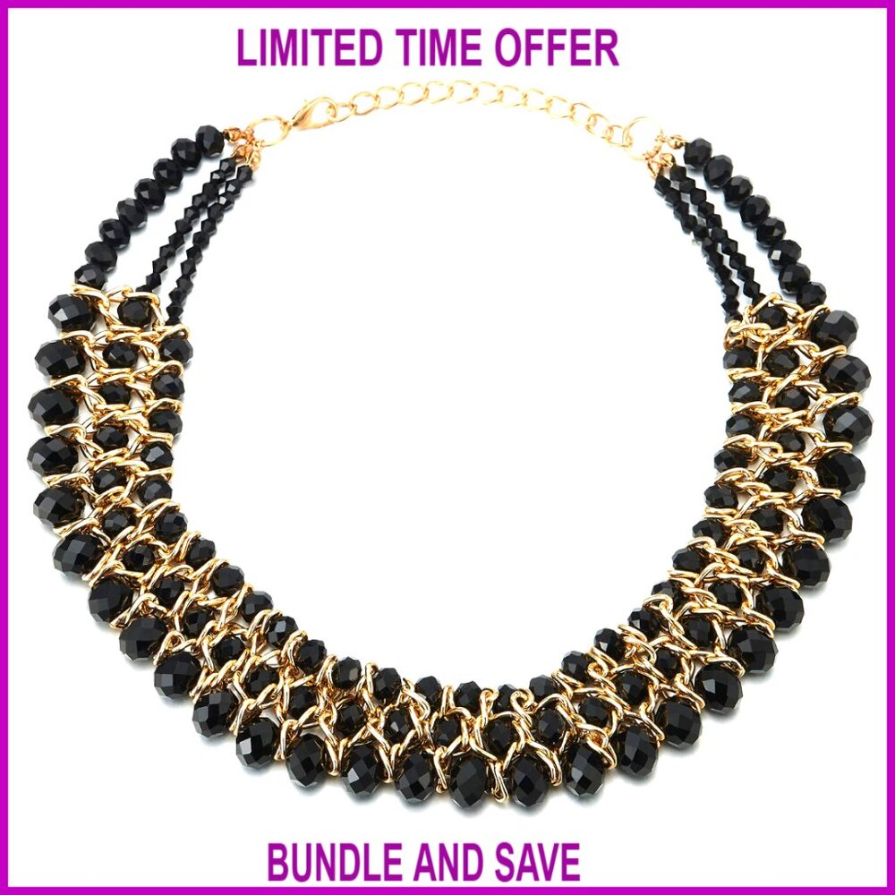 Three-Layer Statement Necklace Gold-Plated Braide… - image 1